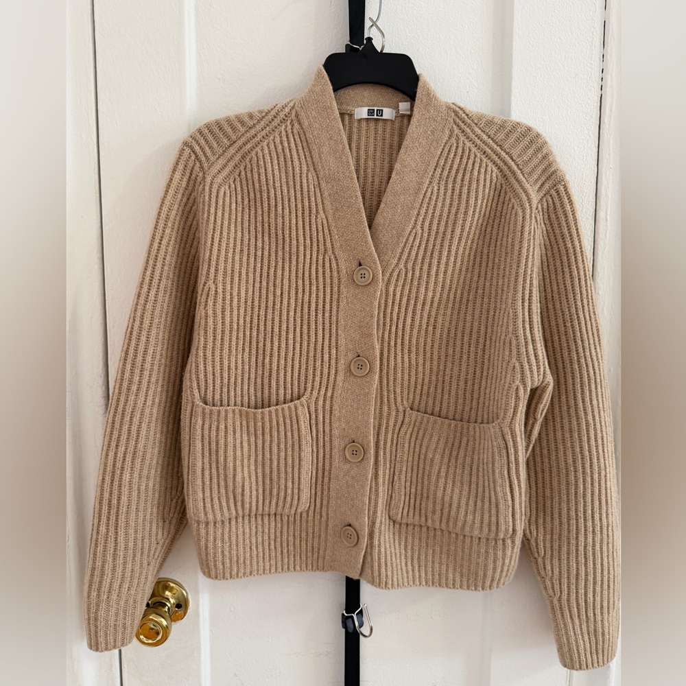 Uniqlo Beige Ribbed Cardigan Sweater